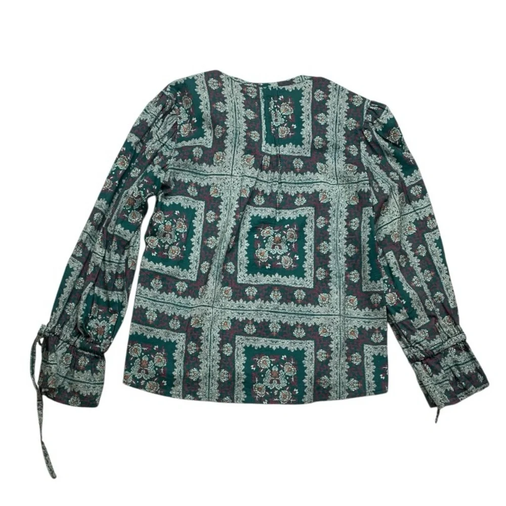 Porridge size XS Anthropologie Floral patterned long sleeve shirt blouse green